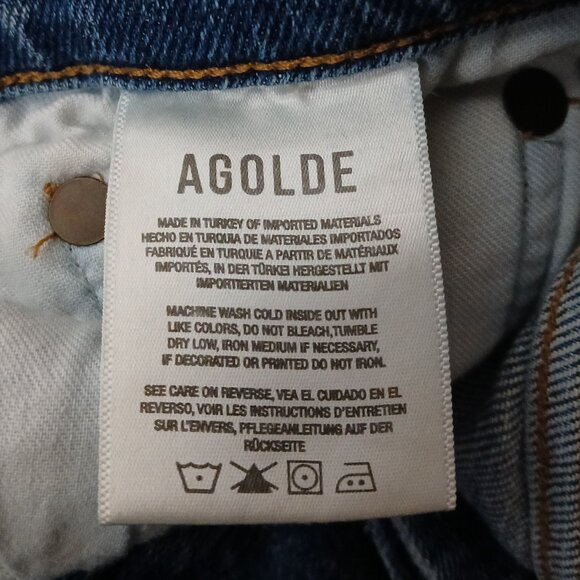 Agolde Jeans Size 27 Nico Ankle Crop High Rise Button Fly Distressed Blue Denim - Picture 9 of 10